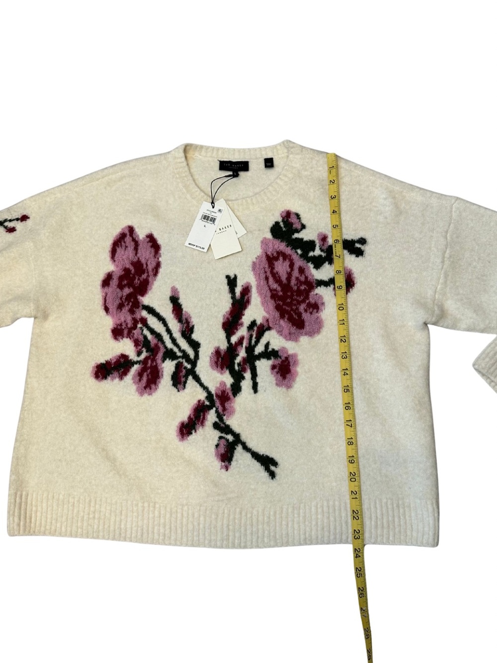 Ted Baker London Floral Sweater NWT Vanilla Ice Alpaca Blend Large MSRP $175 - Picture 9 of 13